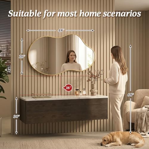 Irregular Asymmetrical Wall Mirror 26x48" with Modern Aluminum Alloy Frame - Image 2