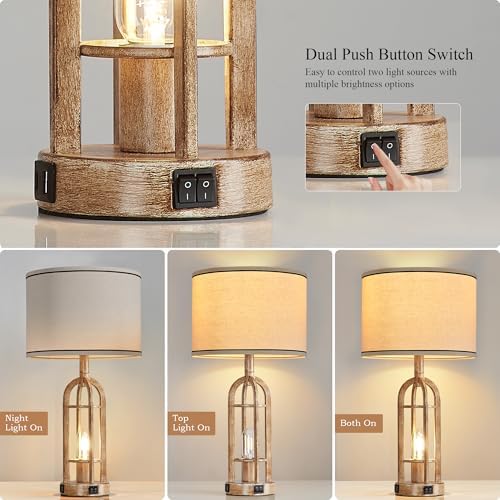 SRJJA 24" Farmhouse Table Lamps for Living Room Bedroom Set of 2, USB A+C - Image 2