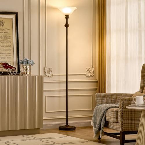 Torchiere Brown Floor Lamp for Living Room with Glass Shade-71IN - Image 7