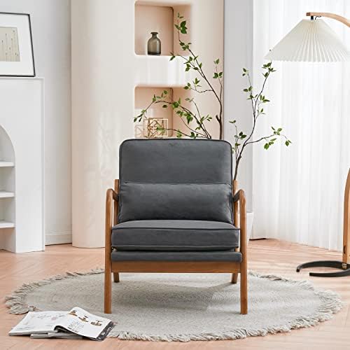 Bonnlo Microfiber Dark Grey Mid Century Modern Accent Chair, Soild Wood Padding Lounge Armchairs Side Sitting Chairs for Living Room, Bedroom, Guest Room - Image 5