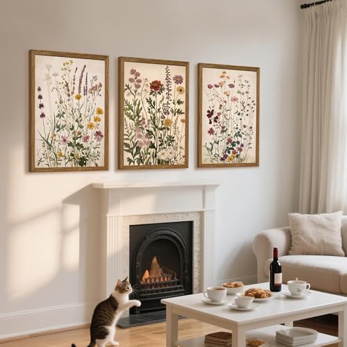 AVECCO 3 Piece Vintage Wildflower Botanical Framed Canvas Wall Art 20x30 in - Image 5