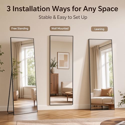 Antok Full Length Mirror, 71"x26" Floor Mirror with Stand, Black, Rect - Image 5