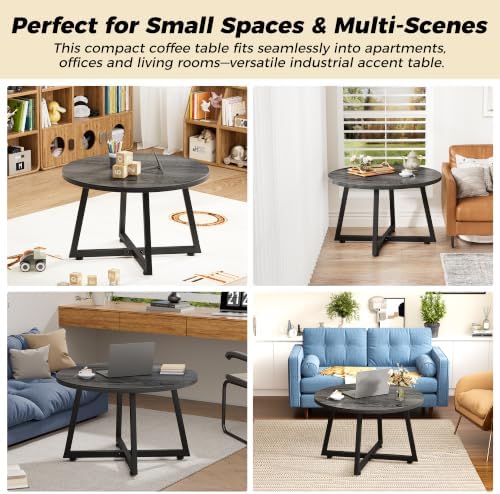Coffee Table, 23.6" Round Coffee Tables for Living Room, Gray Coffee Table - Image 3