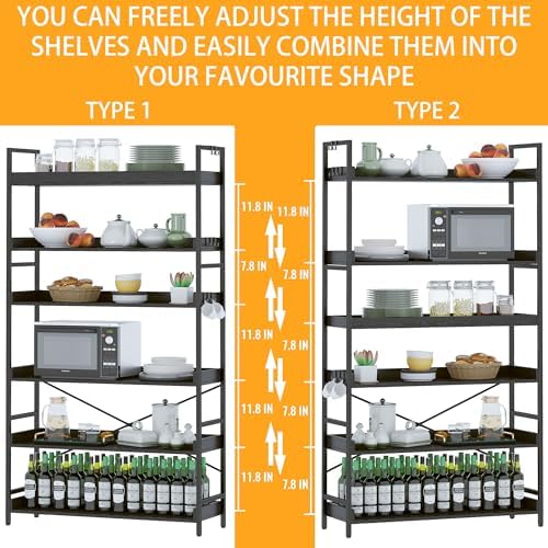 HCHQHS Bookshelf, Adjustable Industrial Bookcase, Vertical Tall Book Shelf, Wood and Black Metal Open Bookshelves for Home Office, Living Room, Bedroom (Black, 6-Tier (31" W x 70" H)) - Image 4