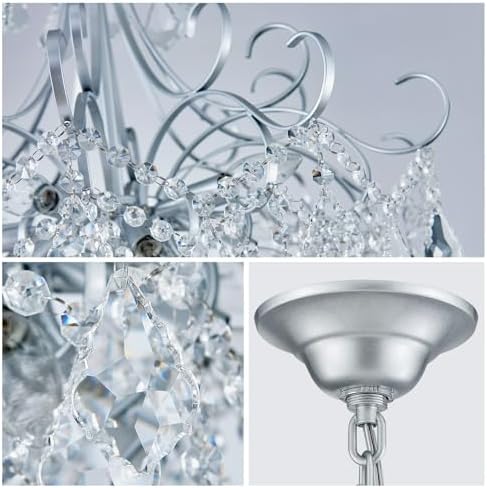 WUZUPS Crystal Chandelier 10-Light Pendant Ceiling Light Modern Lighting Fixture for Dining Room Hallway Bedroom Kitchen Bathroom, H 27.6" x W 22.8", E12 Base, Silver - Image 5