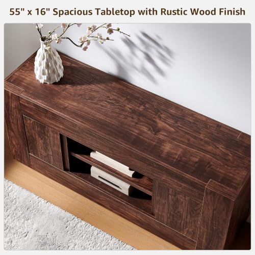 OKD 55" TV Stand for 65" TV, Thick Block Media Console, Dark Walnut - Image 6
