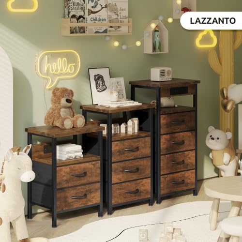Lazzanto Night Stand with Charger Station, 3 Fabric Drawers, Brown - Image 3