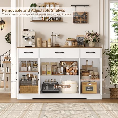 HOSTACK Kitchen Buffet Sideboard Storage Cabinet, Coffee Bar Cabinet, White - Image 6
