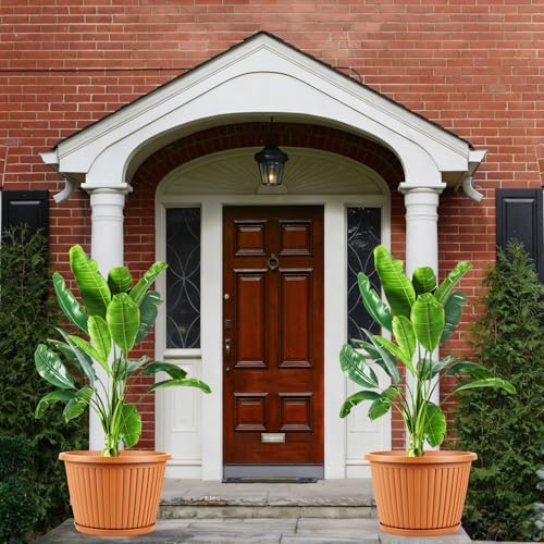 Large-Planter-Indoor-Outdoor Plant Pots, 16 inch 4 Pack Plastic Flower Pots with Saucer And Drainage Holes, Modern Garden Planters For Planting Medium Large Plants, Decorative Resin Garden Pots - Image 2