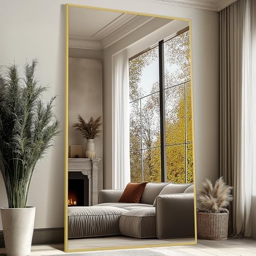 Mirrorons 82"x44" Gold Full Length Mirror, Large Floor Mirror with Stand - Image 3