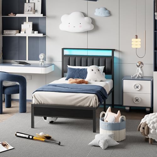 Furnulem Twin Size Bed Frame with Charging Station and LED Lights - Image 3