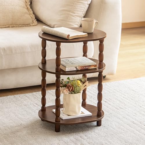 MaxSmeo Small Side Table, 3-Tier Small End Table, Modern Oval Night Stand Accent Table for Living Room, Bedroom, Walnut Brown - Image 2
