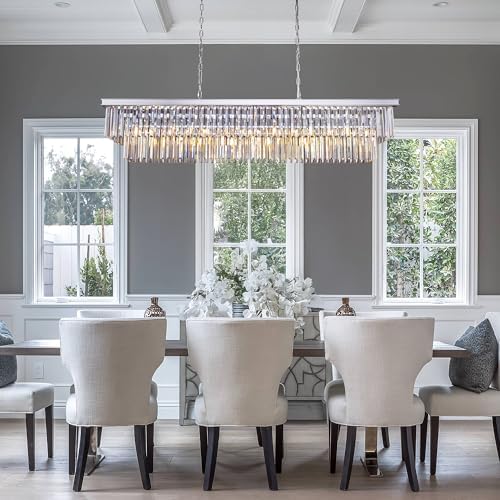 Wellmet Chrome Chandelier 57 inch, 13-Light Modern Rectangular Crystal Chandelier Ceiling Hanging, Linear Chandeliers Light Fixture for Living Room, Dining Room, Bedroom, Kitchen Island - Image 5