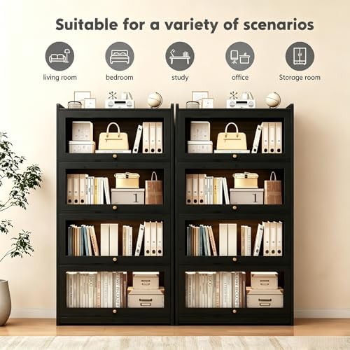 55" Bamboo Bookcases,Book Shelfs with Acrylic Doors,Freestanding Display Storage Shelves for Collectibles,4 Tier Tall Bookshelfs & Bookcases for Living Room Bedroom Home Office - Image 6