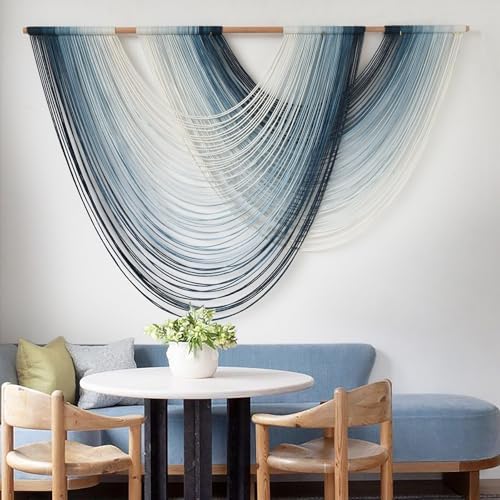 Macrame Wall Hanging Large handmade Navy Blue Ombre Fiber Art 57"W*39"L - Image 4