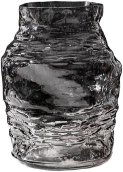 Handmade Glacier Patterned Glass Vase with Simple Style Irregular Shape and Innovative Home Decoration (Grey 9in) by Unknown