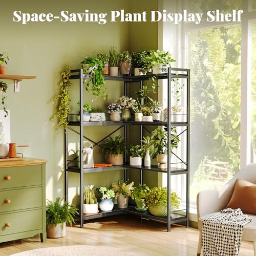 Huuger 4 Tier Bookshelf, L Shaped Corner Bookshelf with 8 Open Shelves, 49.4 Inch Straight Wide Bookcase with Metal Frame and Wooden Board, Adjustable Feet, Black - Image 7