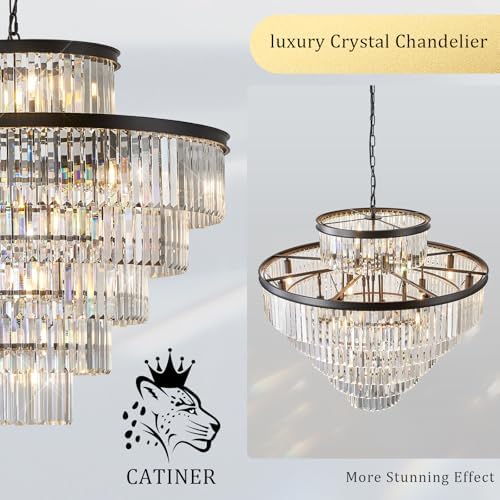 CATINER 36" Large Crystal Chandelier,23-Light Modern Black Light Fixture - Image 5