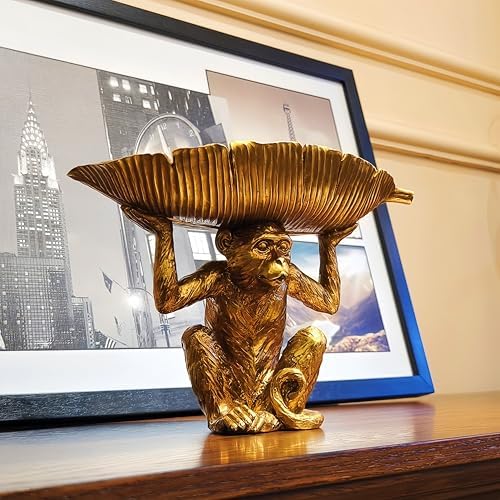 13.2'' L Monkey Fruit Tray Key Jewelry Dish Resin Statue Gold - Image 3