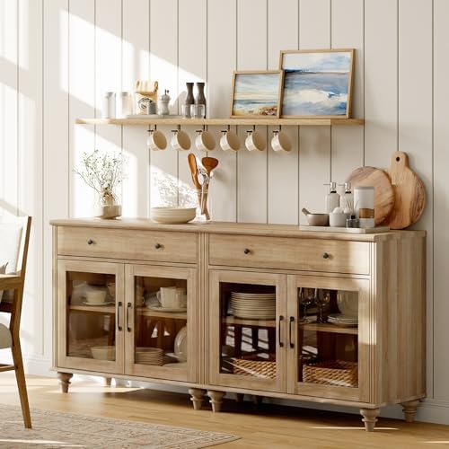WAMPAT Oak Sideboard Buffet Cabinets, Large Kitchen Storage Cabinets, 68" - Image 3