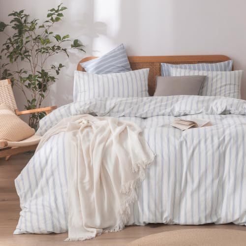BESTOUCH Striped Cotton Duvet Cover Set Linen Feel Full by BESTOUCH