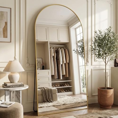 Suidia 90"x46" Arched Full Length Mirror with Stand, Gold Floor Mirror - Image 2