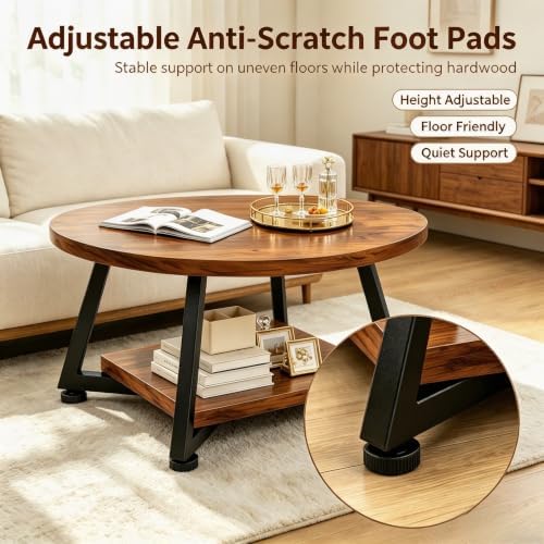 Coffee Tables for Living Room, 27.6" Round Coffee Table, Brown Coffee Table - Image 6