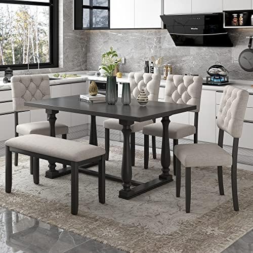 Harper & Bright Designs 6-Piece Dining Table and Chair Set with Special-Shaped Legs and Foam-Covered Seat Backs&Cushions for Dining Room (Gary) by HarperBrightDesigns