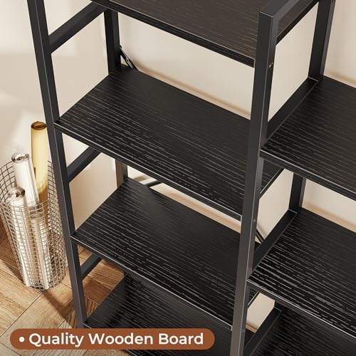 SUPERJARE Triple Bookshelf, Bookcase with 11 Open Display Shelves, Wide Book Shelf Book Case for Home & Office, 4 Tier, Black - Image 6