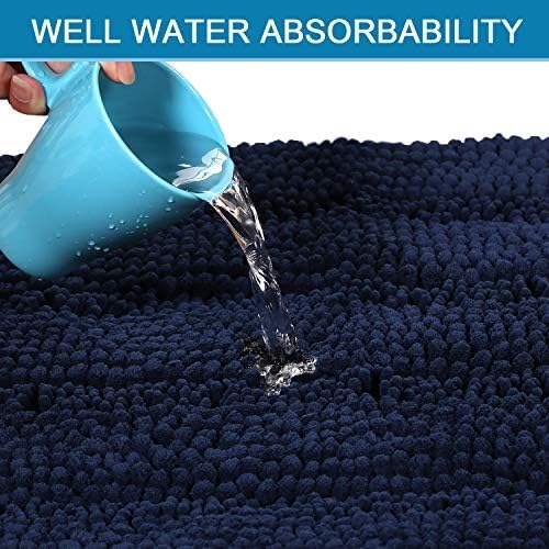 H.VERSAILTEX 2 Piece Bathroom Set - Super Absorbent Chenille Striped Bath Mats, Non Skid, Machine Washable - Navy, 47 x 17 Plus 17 x 24 Inches - Image 5