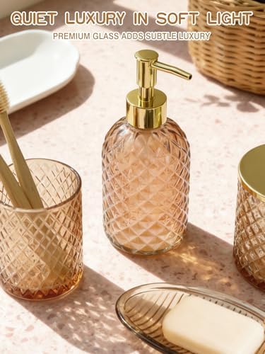Haturi Glass Bathroom Accessories Set, Amber Brown Bathroom Set, 4 Pcs - Image 3