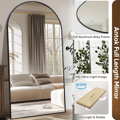 Antok 91" x46” Arched Full Length Mirror, Floor Mirror with Stand, Black - Image 4