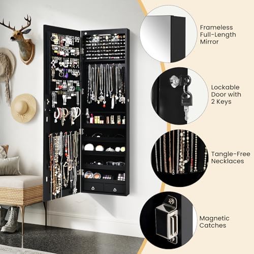 GIANTEX Wall or Door Mounted Jewelry Armoire with Full Length Mirror, 47.5" - Image 6