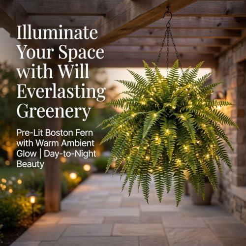 Glowing Boston Ferns with Lights, Oversized Pre-Lit Artificial Boston Ferns - 88 Leaves, No Watering, No Fading, for Porch, Patio, Home and Garden Decor，2 Pcs - Image 2