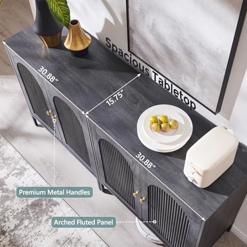 IFGET 123.5" W Modern Arch Sideboard Buffet Cabinet with Storage, Dark Grey - Image 5