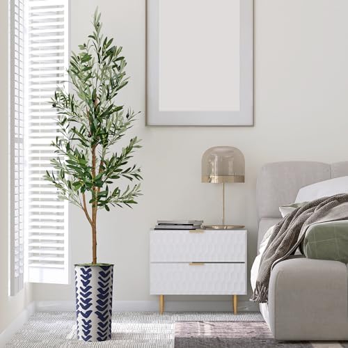 Artificial Tree in Modern Pattern Planter, Fake Olive Silk Tree for Indoor and Outdoor Home Decoration - 68" Overall Tall (Plant Pot Plus Tree) - Image 3