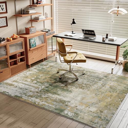 Green Washable Rug 6x9 Area Rugs for Living Room Bedroom Carpet, Indoor Vintage Abstract Boho Large Rug Non Slip Faux Wool Rugs for Dorm, Dining Room Table, Nursery, Kids Playroom, Sage Green - Image 4