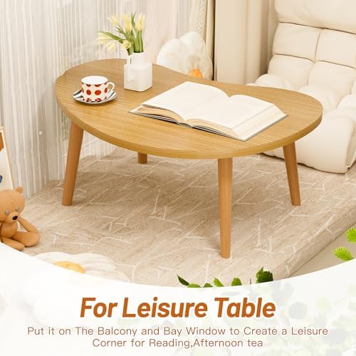 Small Coffee Table, Low Table with Solid Wood Legs, 23.6" Mini Mango Accent Table Side End Table, Floor Table Desk for Sitting on The Floor, Coffee Tea Table for Living Room, Dorm, Apartment, Natural - Image 5