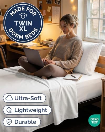 Twin XL 3 Piece Sheet Set - College Dorm Room Essentials - White - Image 2