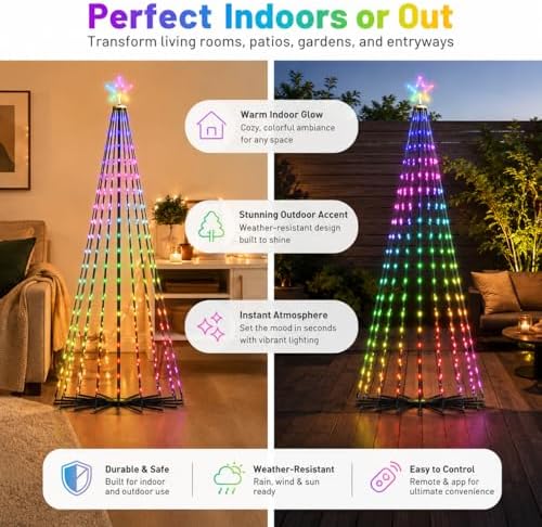 Mystical Glow Cone String Lights, 8ft 340 LEDs Multi-Color Fairy Lights with Smart App Control, 100+ Dynamic Scene Modes, Music Sync, Waterproof Outdoor Valentines Tree for Year-Round Celebrations - Image 3