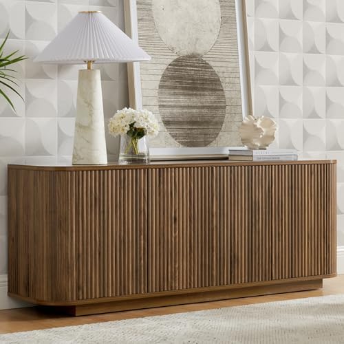 64" Fluted Walnut Sideboard Buffet Cabinet with Storage by Home