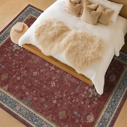 Hazo Haus Oriental 8x12 Large Area Rugs for Living Room - Burgundy Rug for Bedroom Under Bed, Dining Room Under Kitchen Table, Washable Soft Non Slip Unique Indoor Décor - Image 3