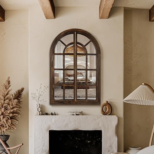 Farmhouse Window Mirror for Wall, 36”x24” Rustic Vintage Arch Mirror - Image 5