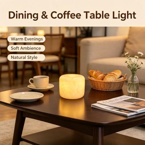 Marble Lamp Luxury Stone Table Lamp Type-C Rechargeable Touch Night Light Small Bedside Lamp Cordless Ambient Light for Home Decor, Bedroom, Living Room & Office (Yellow Jade) - Image 5