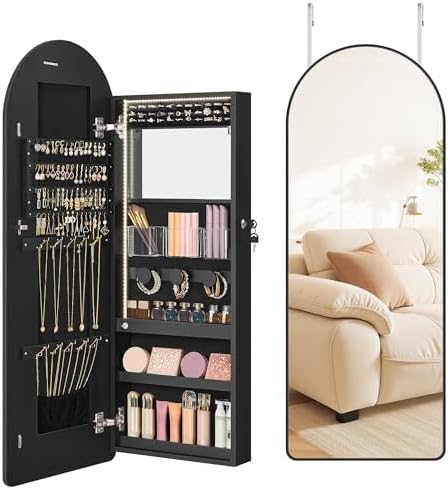 SONGMICS Wide Jewelry Organizer, Wall/Door Mounted, LED Cabinet, Lockable by SONGMICSbySONGMICSHOME