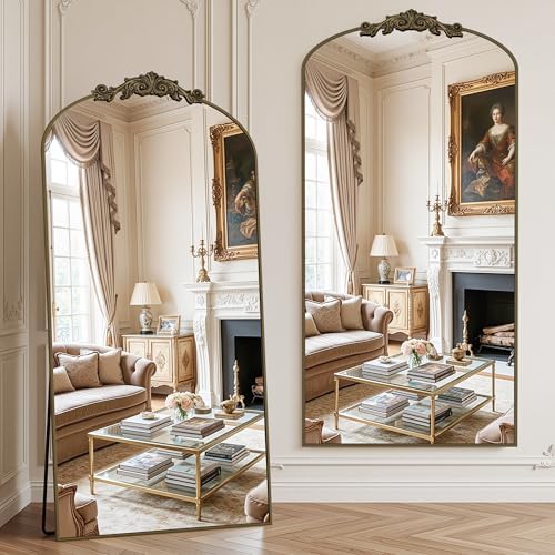 Vintage Full Length Mirror,78"x38" Arched Antique Floor Mirror with Carved Metal Frame,Large Standing Wall Mounted or Leaning Mirror for Bedroom Living Room Entryway,Bronze - Image 2