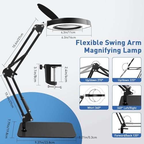 15X Magnifying Glass with Light & Stand,Real Glass,RTM Safety Protection,5 Colors Stepless Dimmable Eye-Caring LED,2-in-1 Hands-Free Desk & Clip-On Magnifier for Reading Crafts Painting & Repair - Image 4