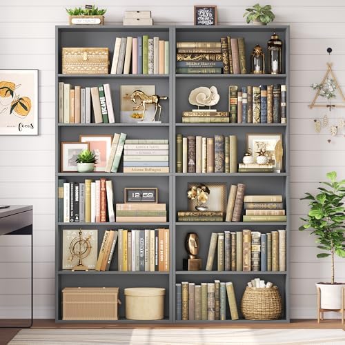 FOTOSOK 6 Tier Tall Bookshelf Bookcase with Open Display Shelves, Dark Gray - Image 2