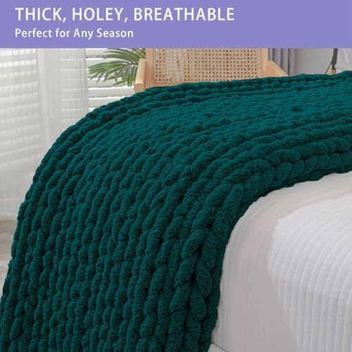 Bigacogo Chunky Knit Throw Blanket for Couch, 51x63 inches, Dark Green - Image 4