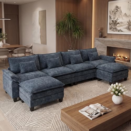 URRED Oversized Modular Sectional Sofa，Blue：157" U Shaped by URRED